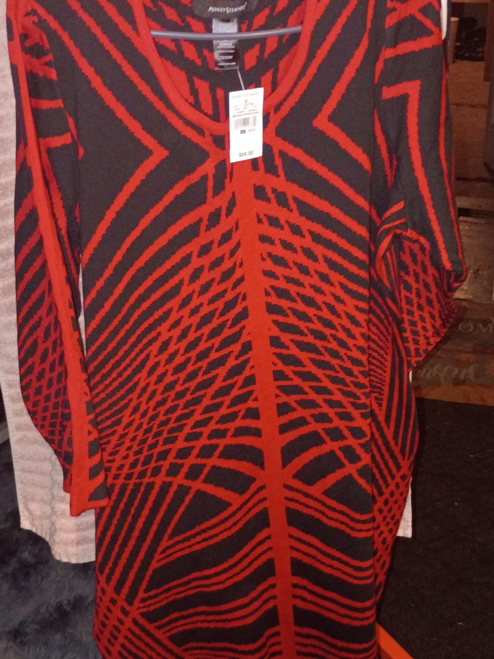 Ashley Stewart Red & Black Geometric Knit Top Dress